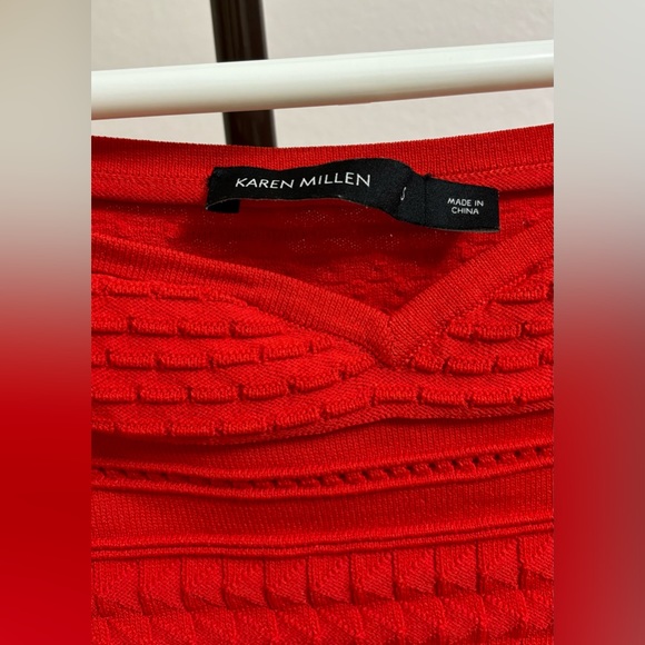 Karen Millen red sweetheart neck long sleeve top - Picture 3 of 4